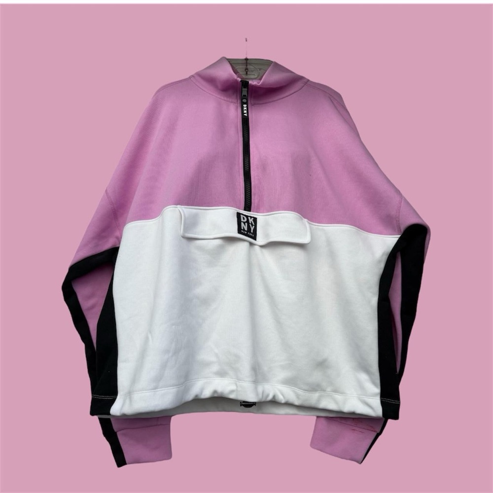 DKNY Pink and White Half-Zip Sweatshirt